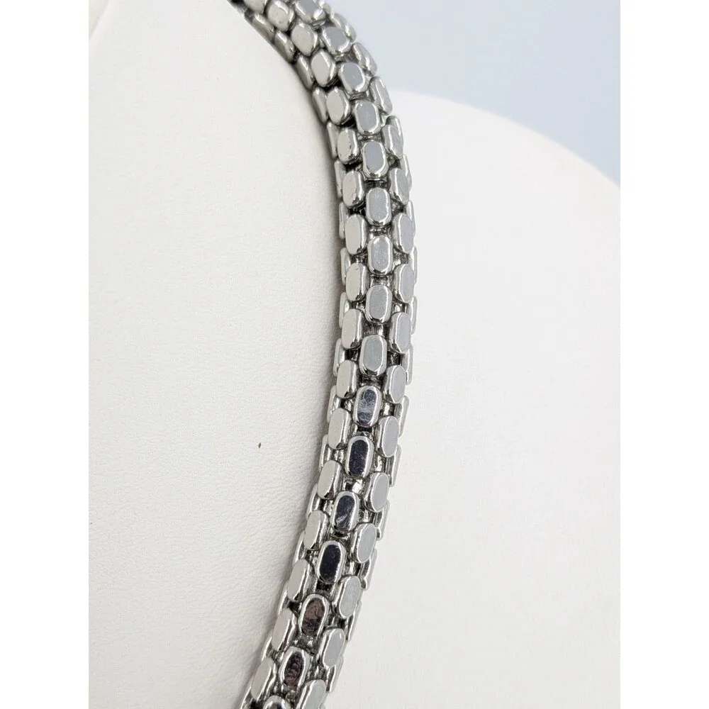 Banana Republic Silver Tone Chunky Chain Rhinestone Collar Necklace 122g 9.0mm